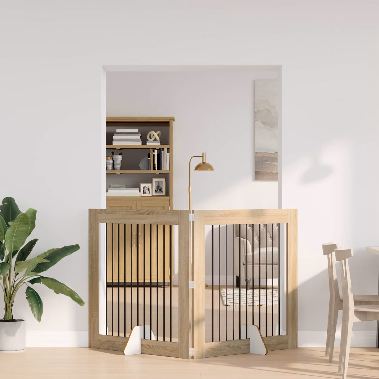 Cancello per cani pieghevole vidaXL con 2 supporti, colore marrone Rovere Sonoma