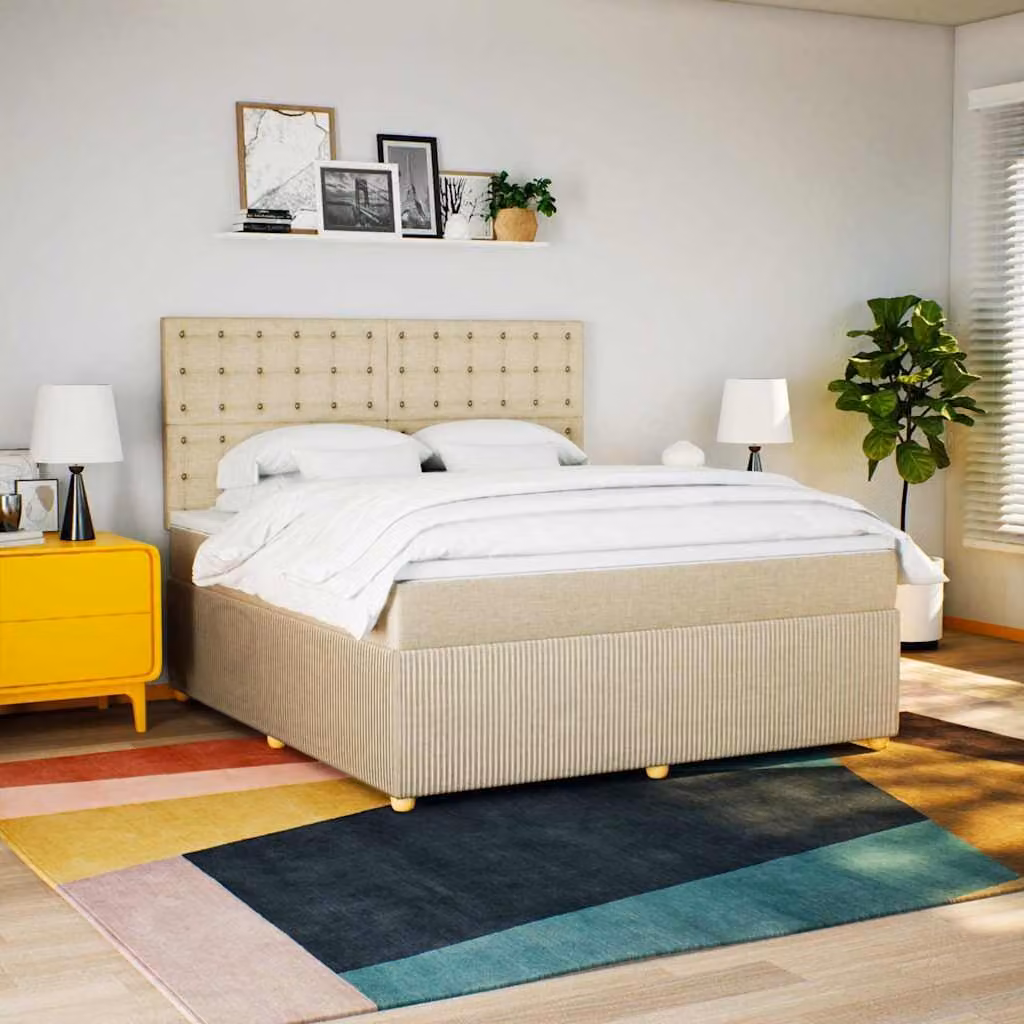 vidaXL Letto Ibrido con Materasso in Tessuto Beige e Bianco L/P: 180 x 200 cm – 1