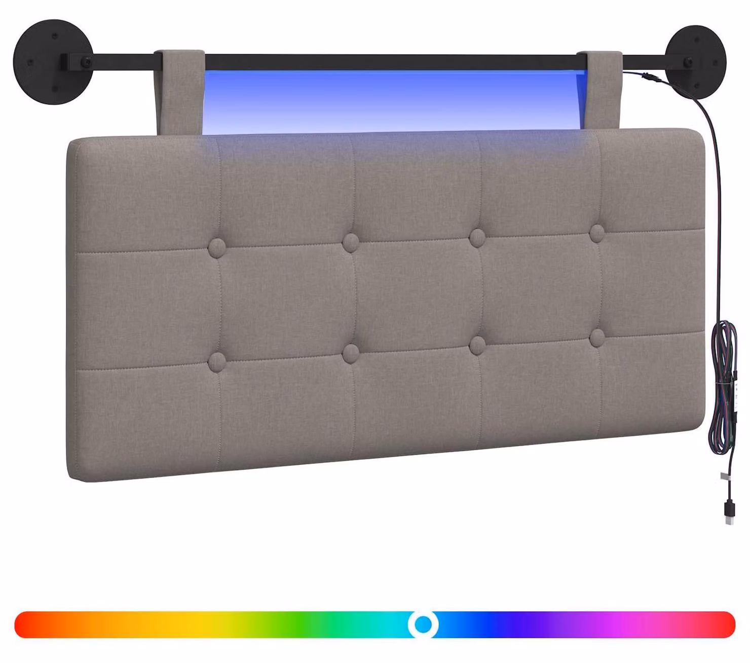 Testiera sospesa Con luce LED Tortora Tessuto