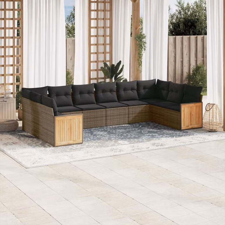Set Divano da Giardino vidaXL 10 pz in Polyrattan Grigio con Cuscini e Struttura in Metallo