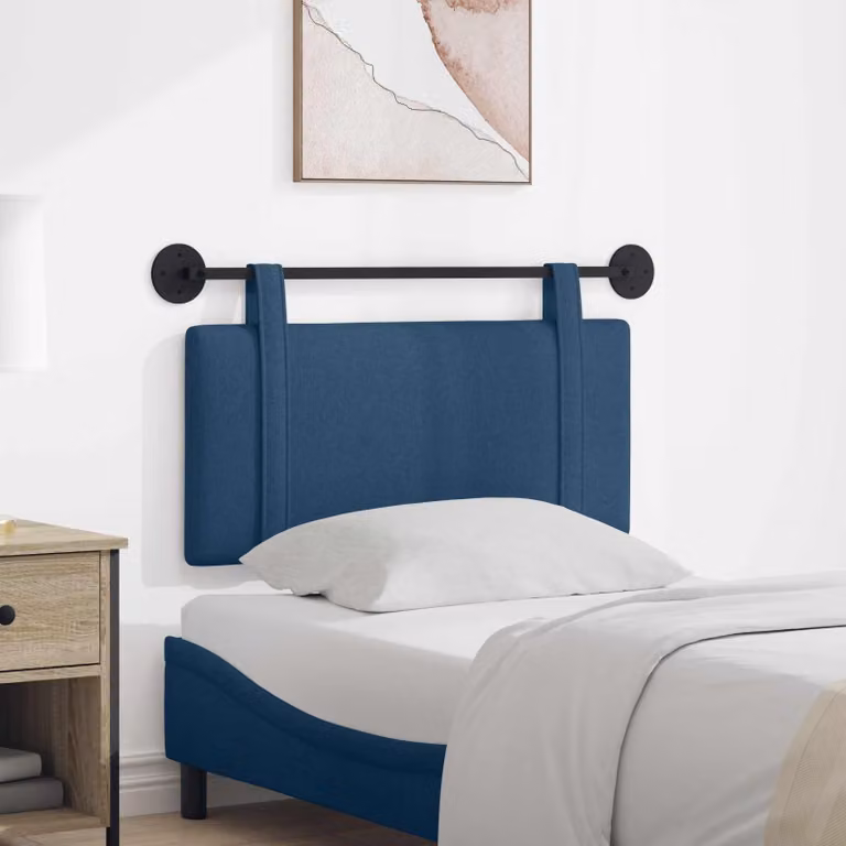 Testiera per letto sospesa vidaXL in tessuto blu con pannello imbottito in MDF e schiuma, L: 90 cm, H: 55 cm, P: 5 cm