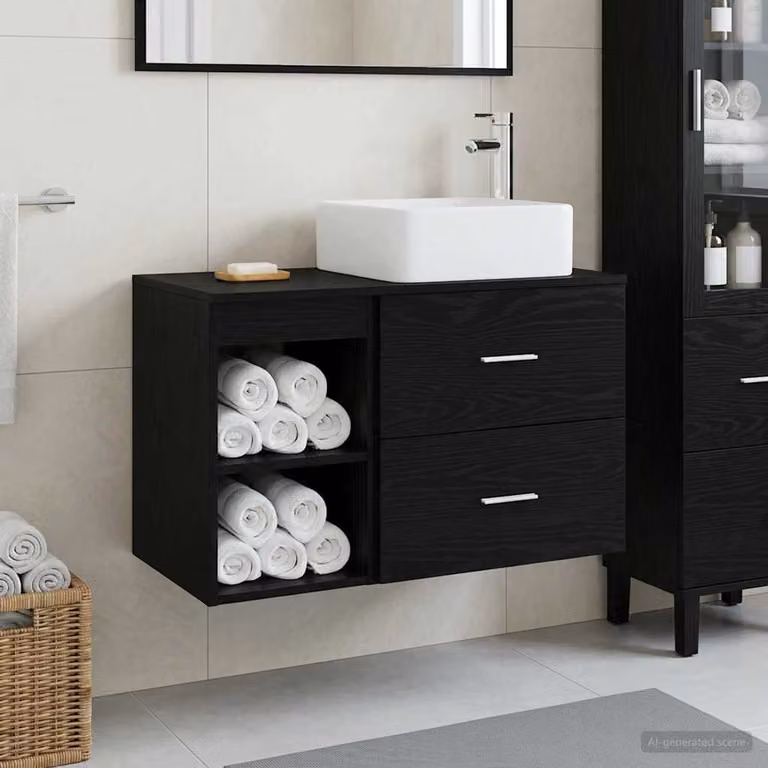 Set di mobili per il bagno vidaXL composto da mobile lavabo e pensile a parete, colore nero opaco, design minimalista