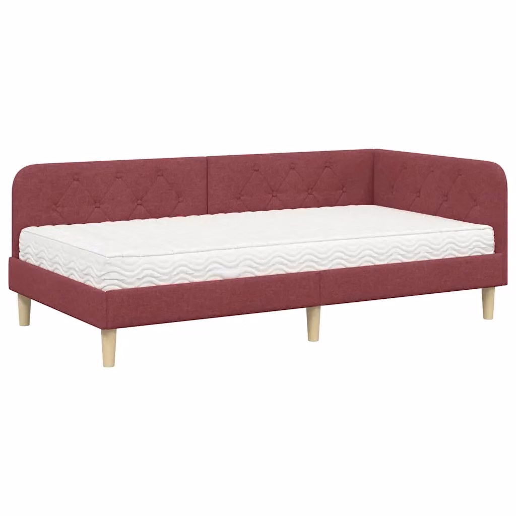 vidaXL Cornice del letto ad angolo con chaise longue asimmetrica, Rosso, L: 200 cm, P: 140 cm, H: 104 cm – 2