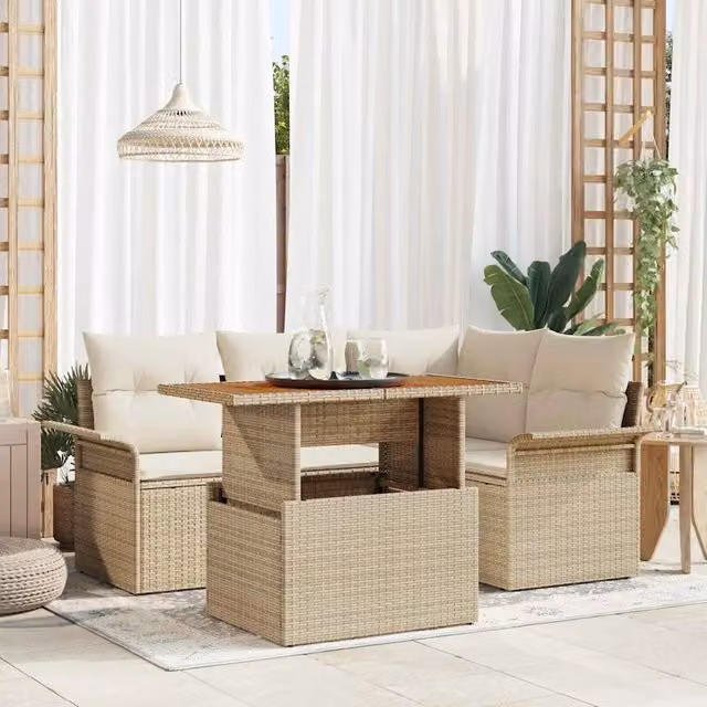 Set Divano da Giardino 5 pz Beige Poly Rattan 3358066