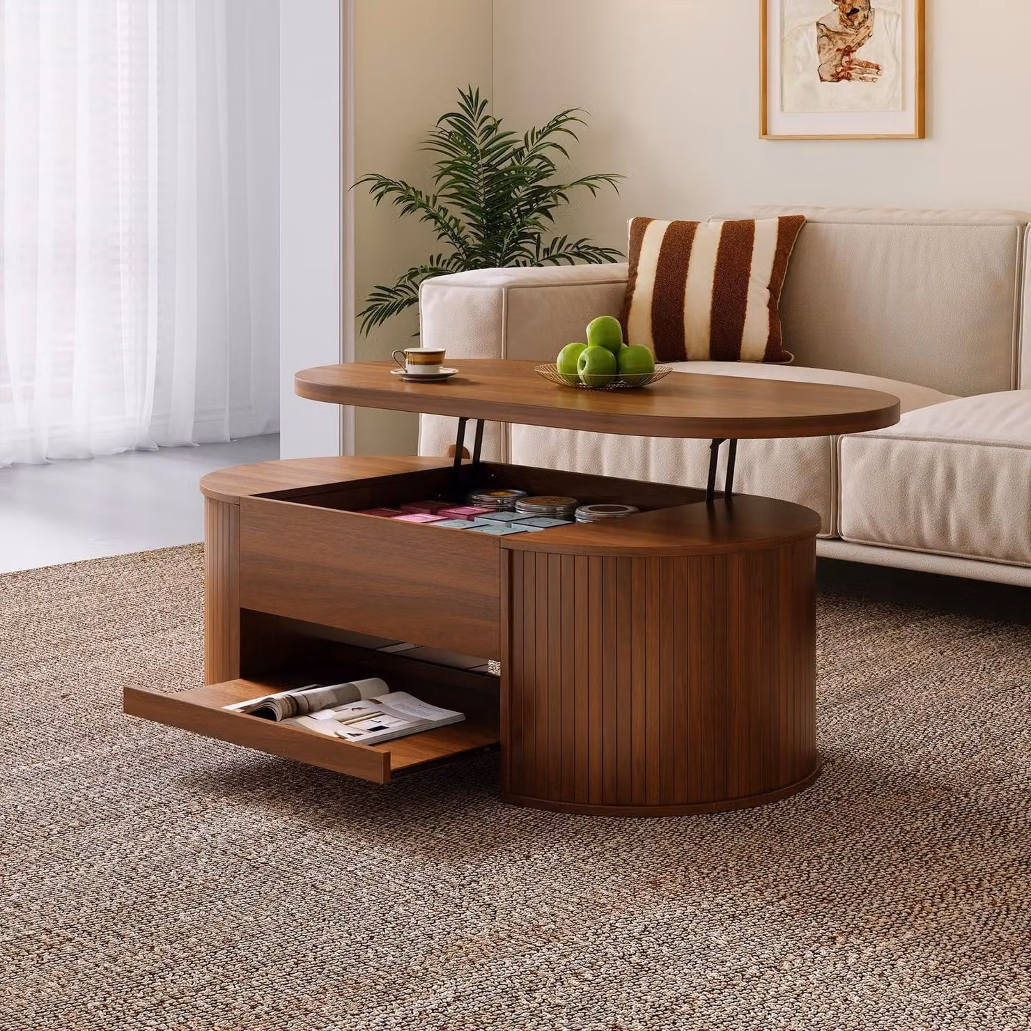 Tavolino da salotto pieghevole regolabile in altezza - 110 x 55,5 x 40 cm - Colore legno scuro