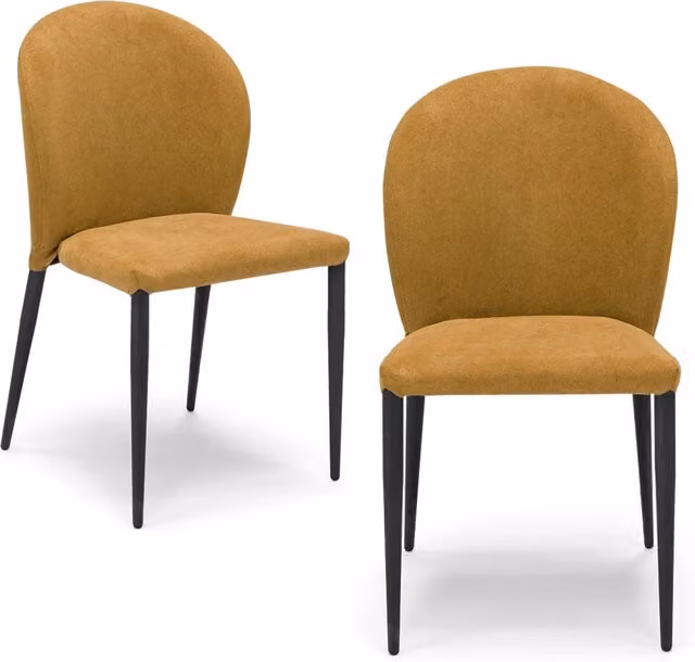 Set 2 sedie imbottite per sala da pranzo GHIBLI, 100% MADE IN ITALY, design moderno, rivestimento in tessuto morbido idrorepellente colore Mango, gambe coniche robuste in metallo