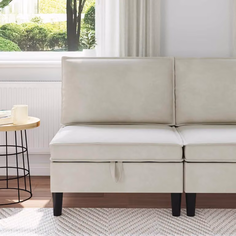 vidaXL Divano Centrale Moderno in Velluto Beige con Spazio di Archiviazione