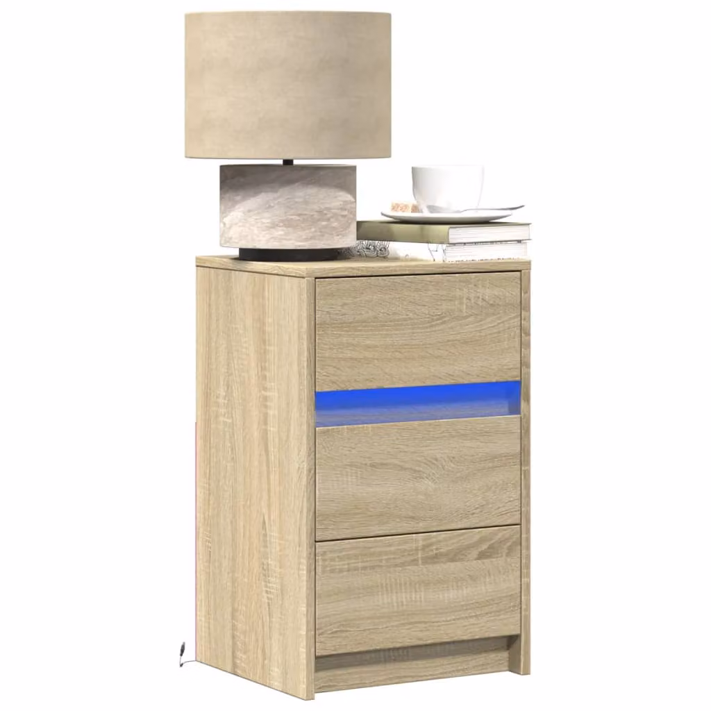 vidaXL Comodino Moderno con Luci LED in Legno Rovere Sonoma, da Appendere alla Parete
