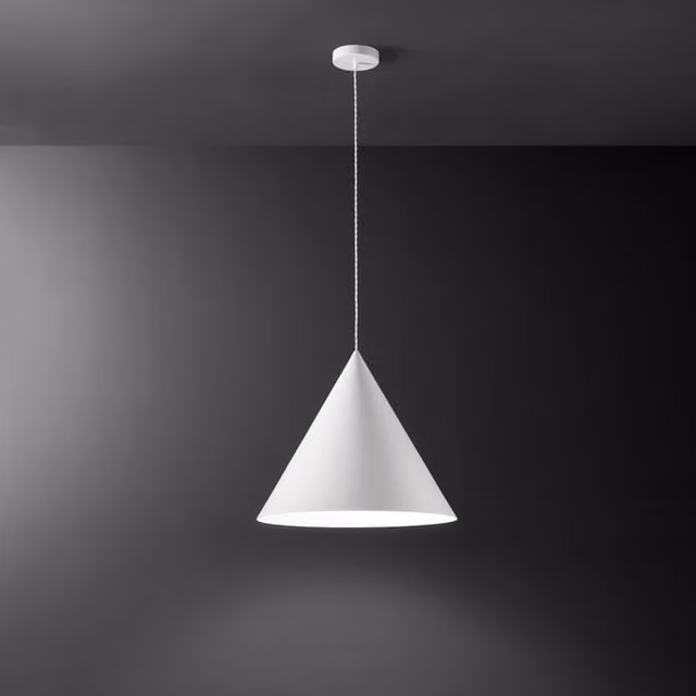 Lampada a sospensione Perenz Iconic in metallo bianco opaco, design minimalista a cono con 1 luce E27, IP20, Diametro: 50 cm