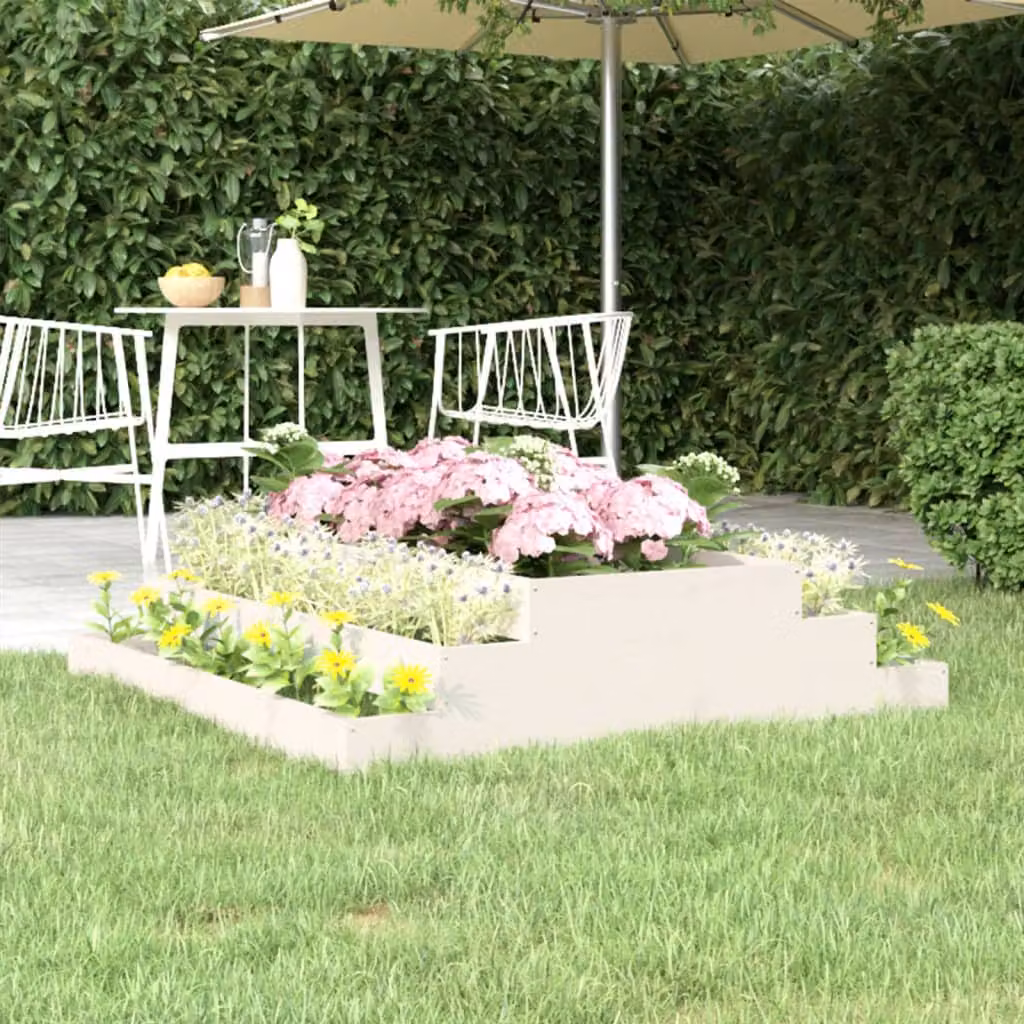 Fioriera bianca vidaXL in legno di pino per giardino ornamentale o orto L: 110 cm, P: 110 cm, H: 27 cm