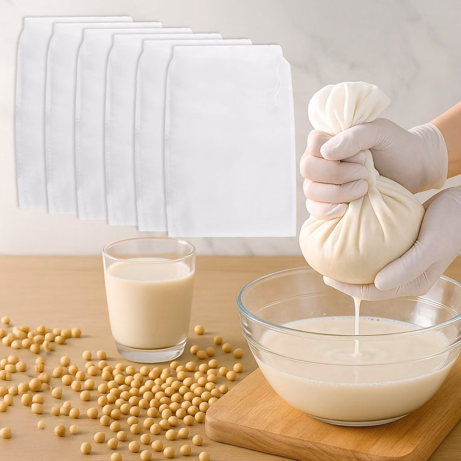 6 sacchetti per Bevanda alle noci, trama 200 mesh, riutilizzabili, dimensioni 20x30 cm