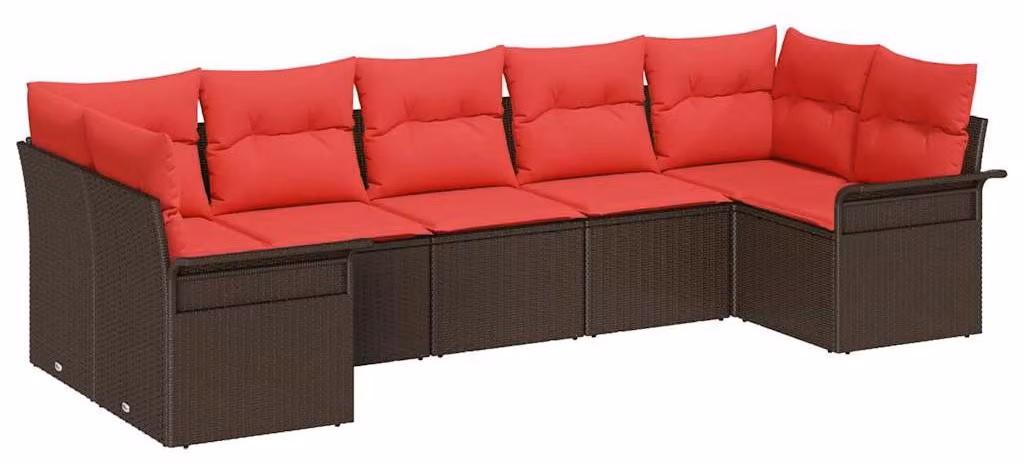 Set Divano da Giardino 7 pcs Marrone Poly Rattan