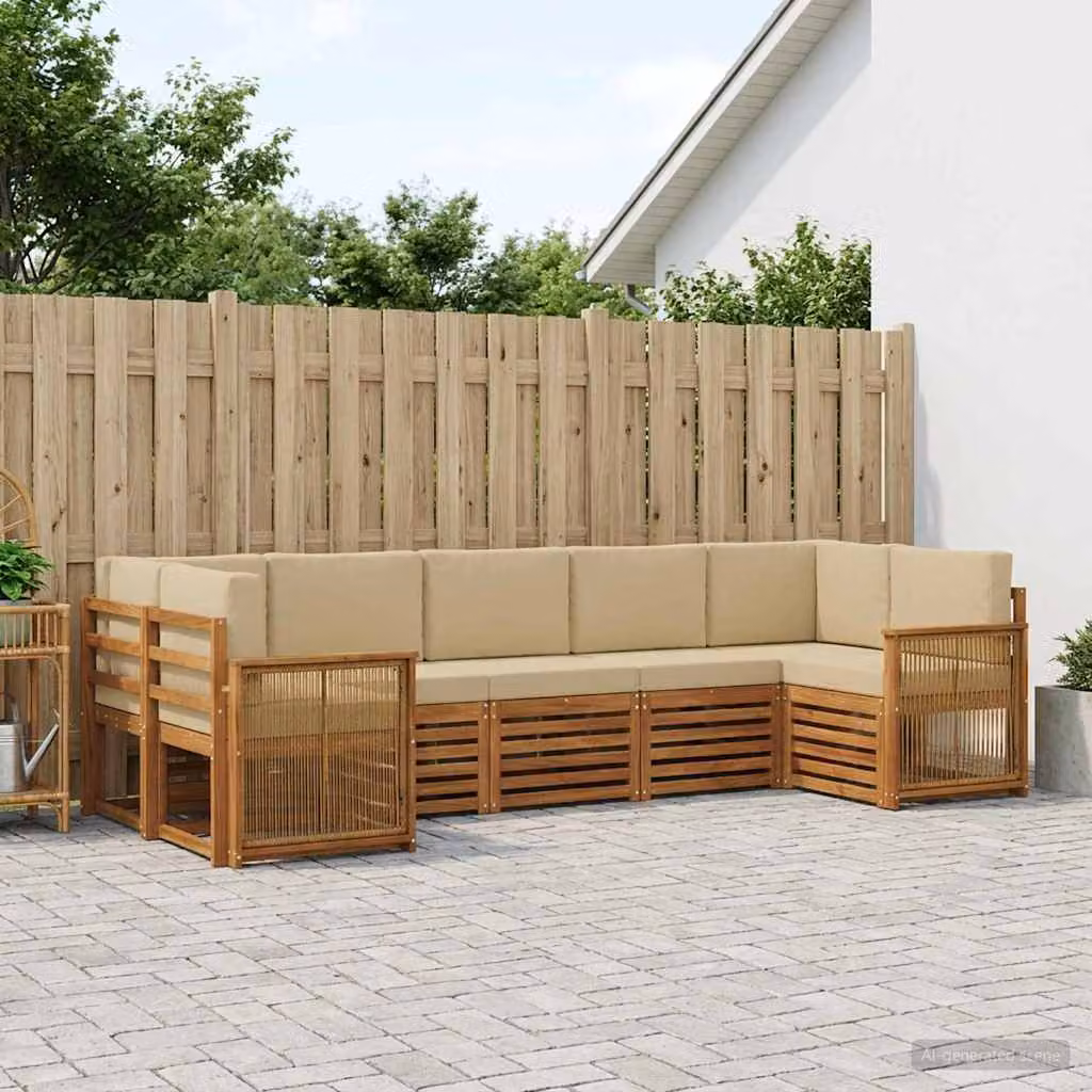 Set di divani da esterno vidaXL a forma di L in legno di acacia con cuscini, colore beige e marrone