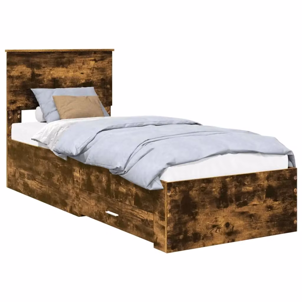 Struttura letto moderno vidaXL in legno color rovere fumo con cassetti L: 75 cm, P: 190 cm, H: 90 cm – 2