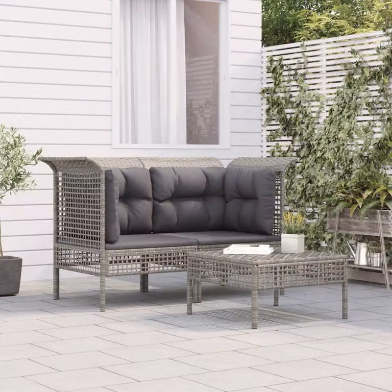 Maison Exclusive - Set Divani da Giardino 3 pz con Cuscini in Polyrattan Grigio