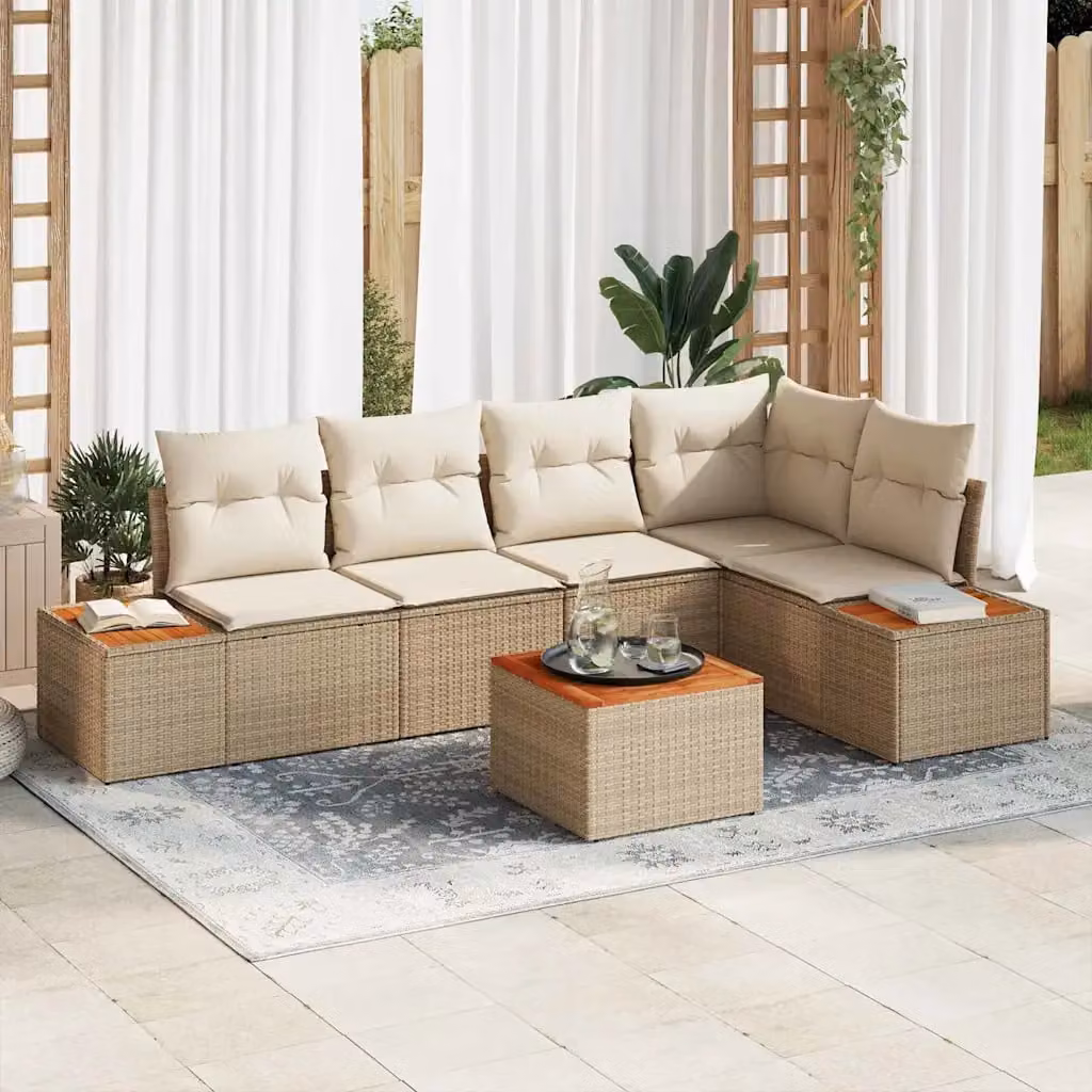 Set Divano da Giardino vidaXL a Forma di L con Tavolino, 5 Posti, Beige e Bianco – 1