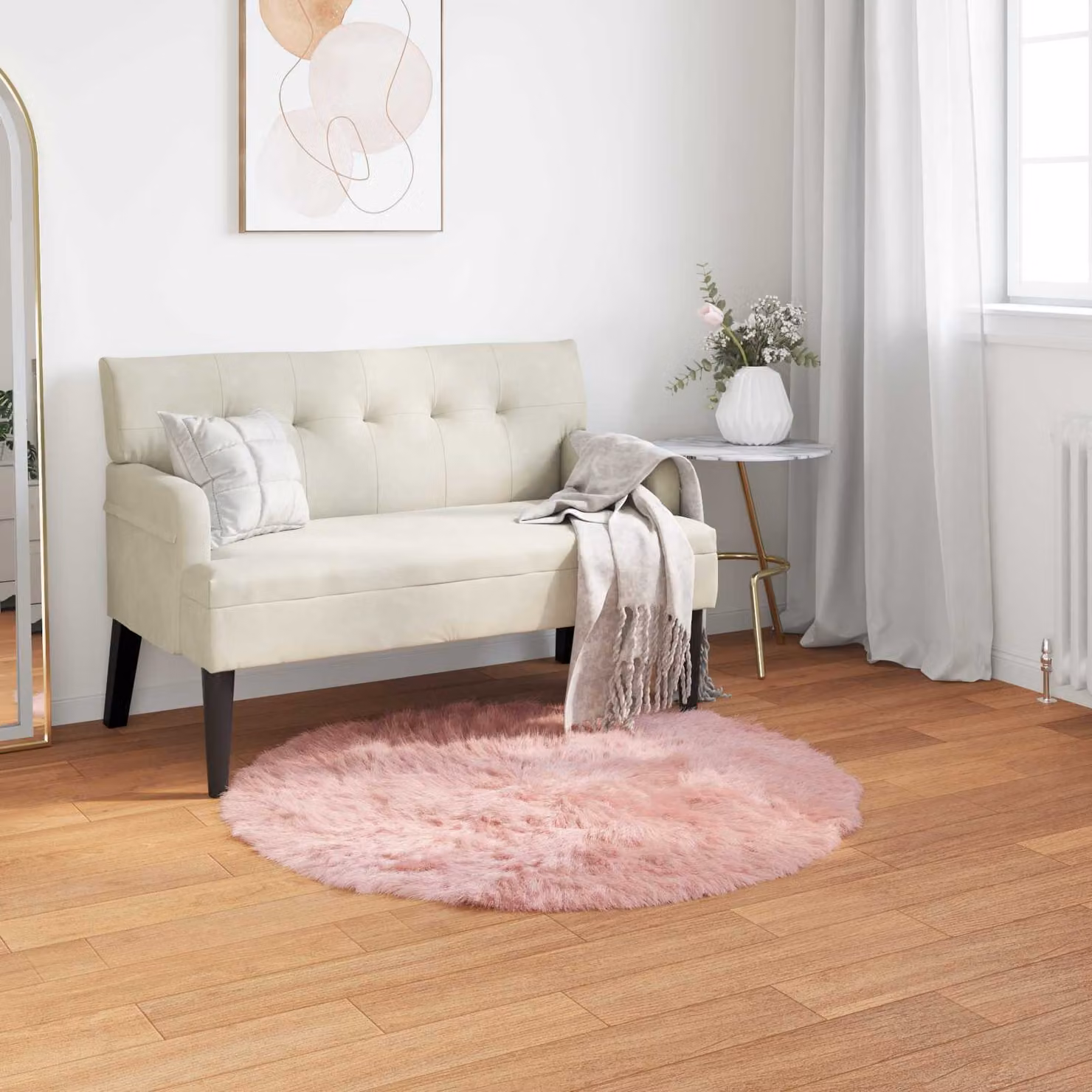 Tappeto rotondo moderno vidaXL in poliestere rosa Ø 80 cm