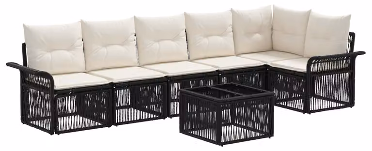 Set Divano da Giardino 7 pcs Nero polyrattan