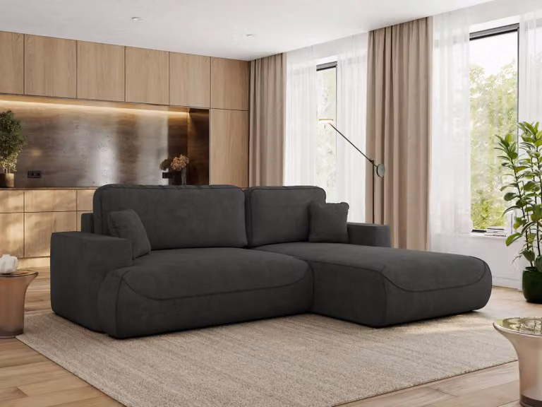 MKS MEBLE divano angolare OVO con funzione letto e box letto, struttura grigio scuro, divano a L, divano angolare a 4 posti, 271x195x95 cm - lato destro