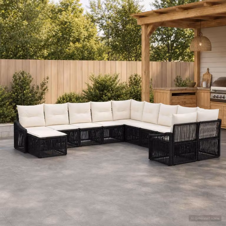 Maison Exclusive - Set da giardino composto da 11 pezzi, divano in rattan sintetico nero