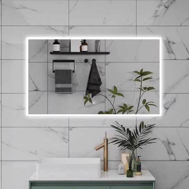 AICA Specchio da bagno 120 x 70 cm, dimmerabile, Funzione Memoria, antiappannamento, 3 colori