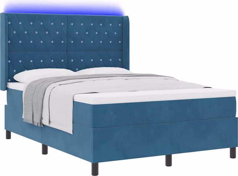 Letto a molle con strisce LED Blu 140 x 200 cm Velluto