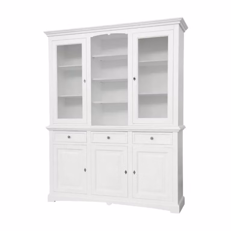 Mobili 2G Cristalleria in legno di pino stile shabby chic bianco con 3 ante e ante in vetro L/P/H: 170 x 46 x 215 cm