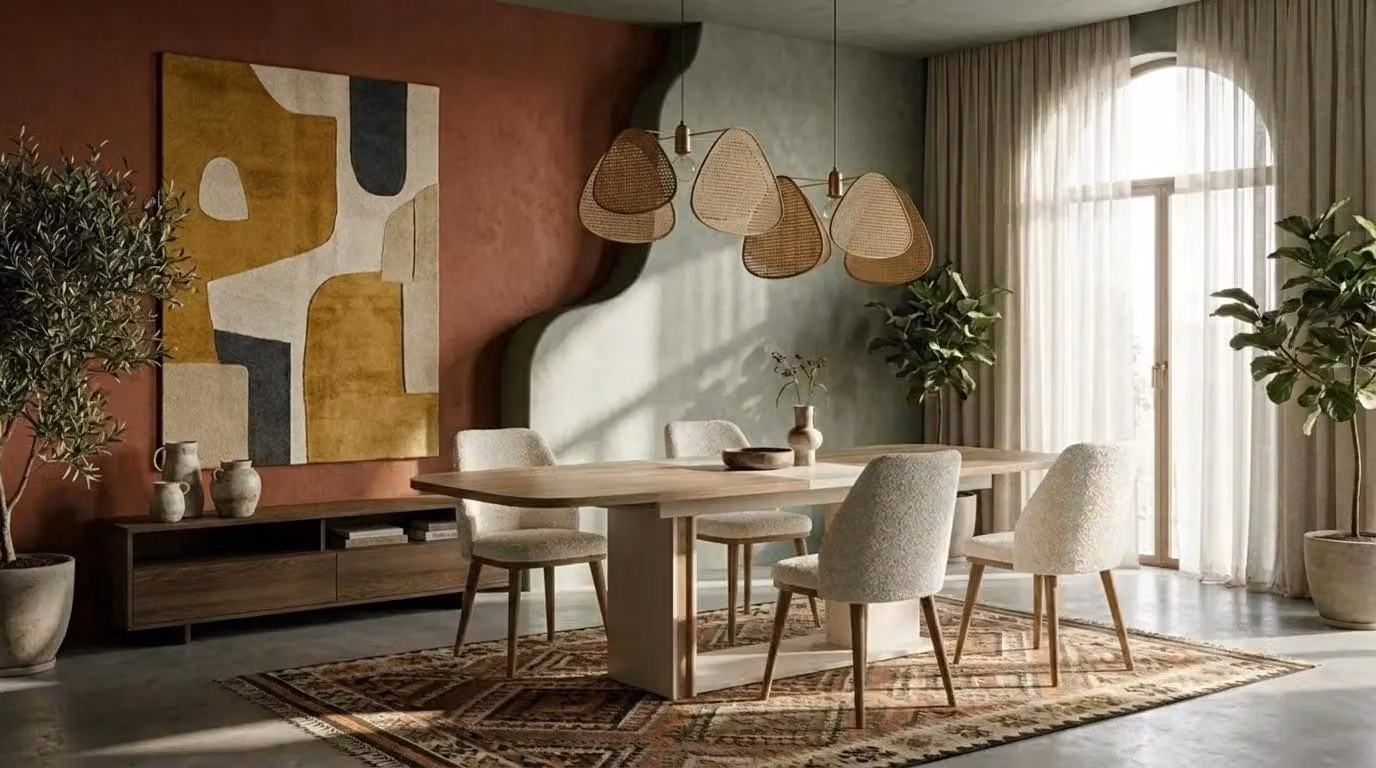 Set moderno da pranzo bianco, con tavolo in legno e metallo, e 4 sedie