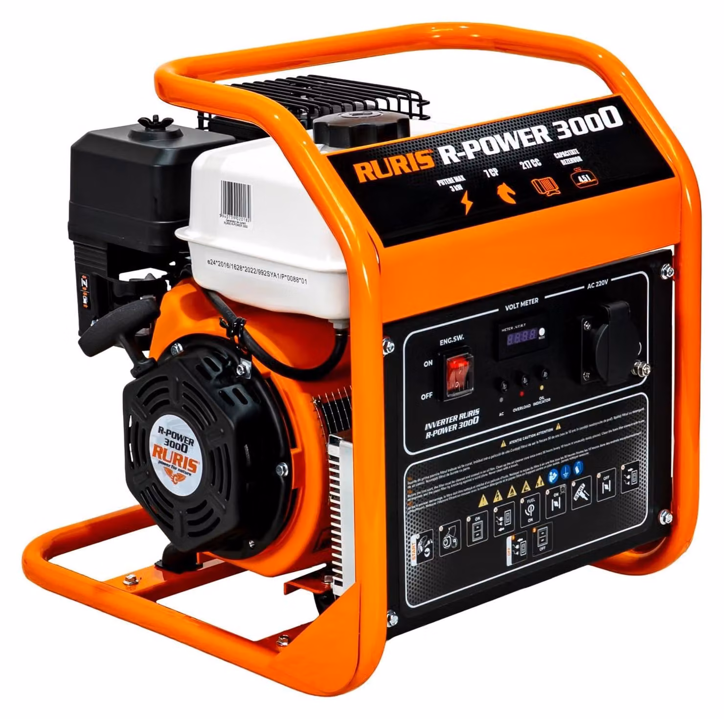 Generatore portatile a benzina, 3000 W, inverter, motore da 212 cc, ideale per campeggio e attività all'aperto
