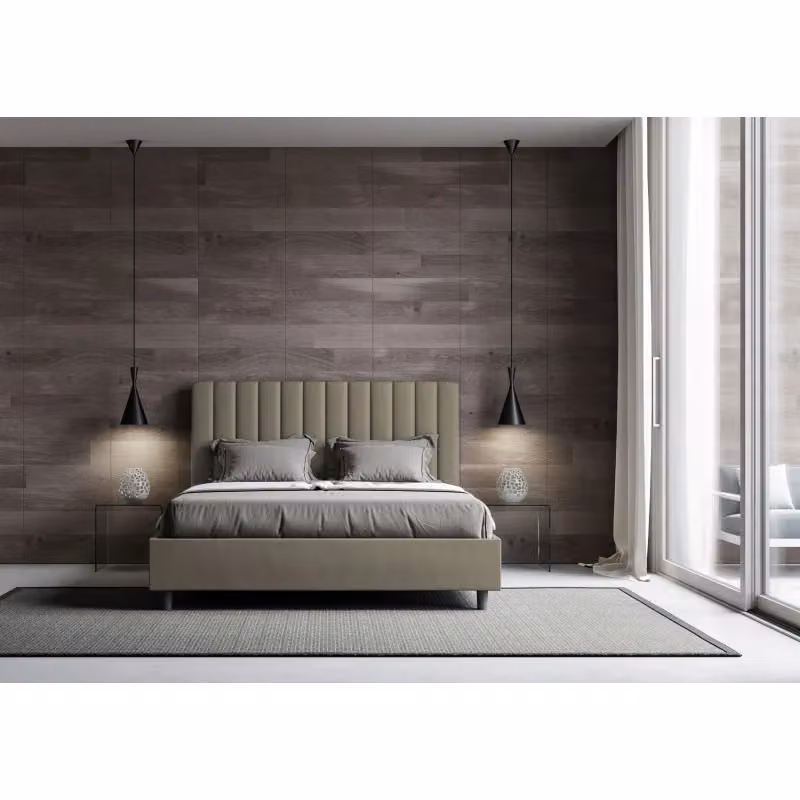 Letto matrimoniale alla francese Agueda Ityhome imbottito in similpelle beige L/P/H: 150 x 190 x 122 cm – 2