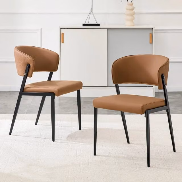 Sedia Moderna Imbottita REDOM in Faux Leather Marrone con Struttura in Metallo Altezza: 78 cm