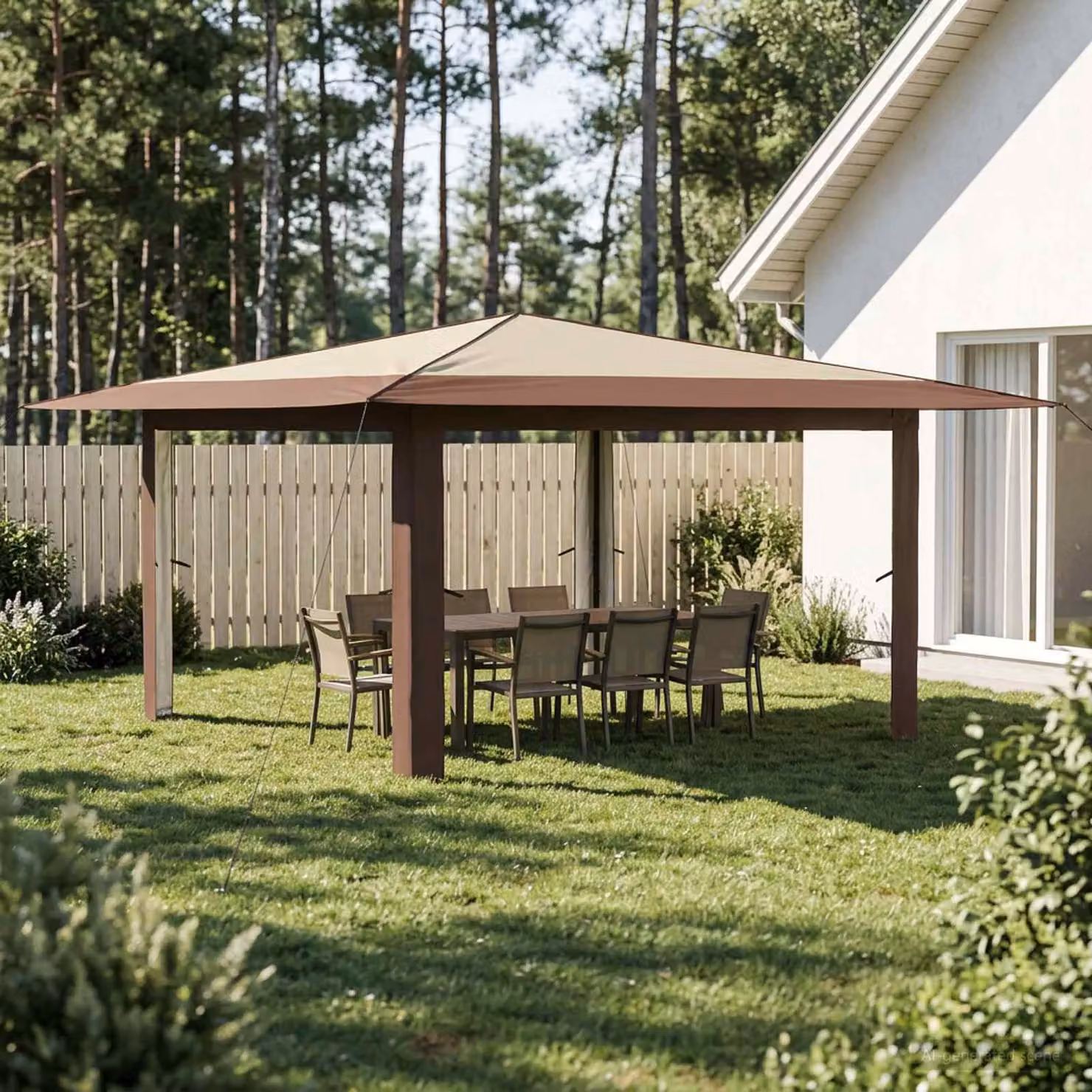 Gazebo vidaXL senza pareti laterali in acciaio e poliestere, Colore: beige e marrone, L/P/H: 400 x 400 x 245 cm