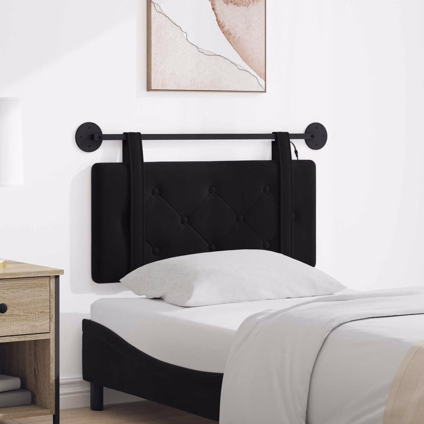 Testiera da letto sospesa vidaXL in velluto nero con illuminazione LED integrata