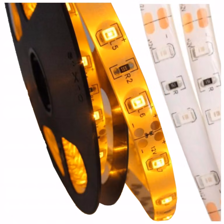 Striscia LED, 24W, 12V, 4,8W/metro, impermeabile IP63, colore giallo, lunghezza 5 metri, dimmerabile