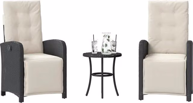 Set da Bistrò 3 pz con Cuscini Nero in Polyrattan 365200