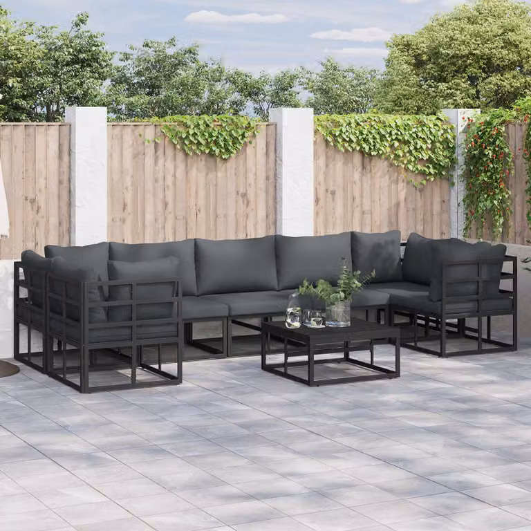 Set Divano da Giardino vidaXL 8 pz a Forma a L in Alluminio Antracite con Cuscini