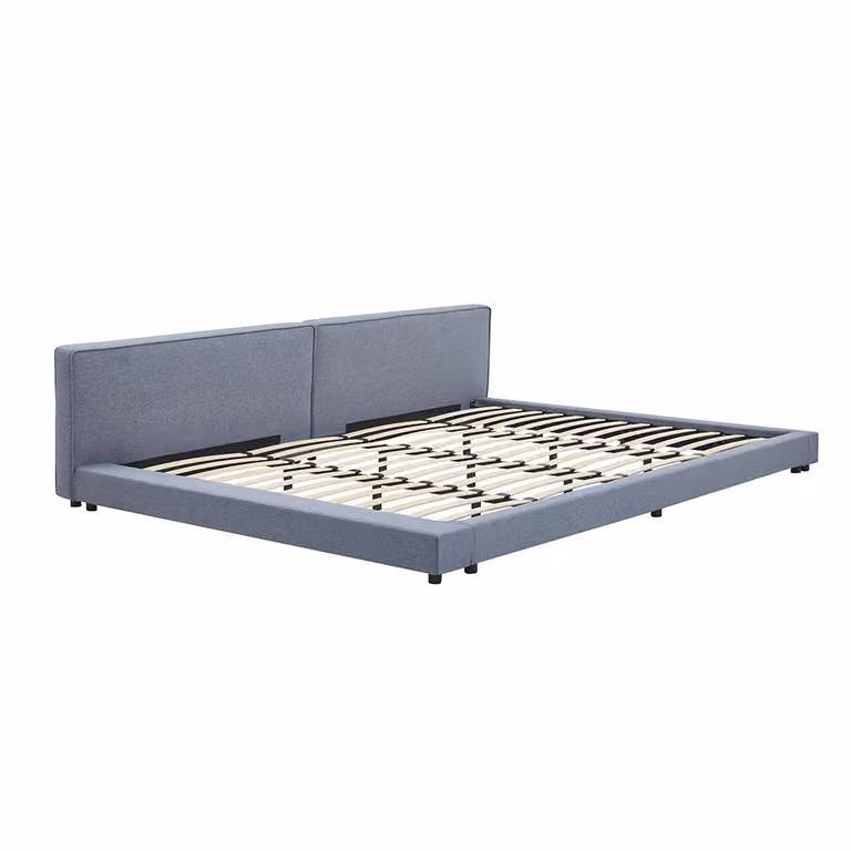 Home Deluxe Letto con ripiano GALAXIS - grigio 270 x 200 cm - con rete a doghe | letto di design a terra, letto per famiglie, letto imbottito, letto futon