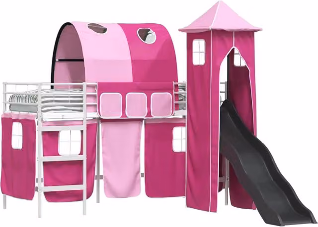 Struttura del letto loft per Bambini | Letto Infantile | Lettino Bianco e Rosa 100 x 190 cm