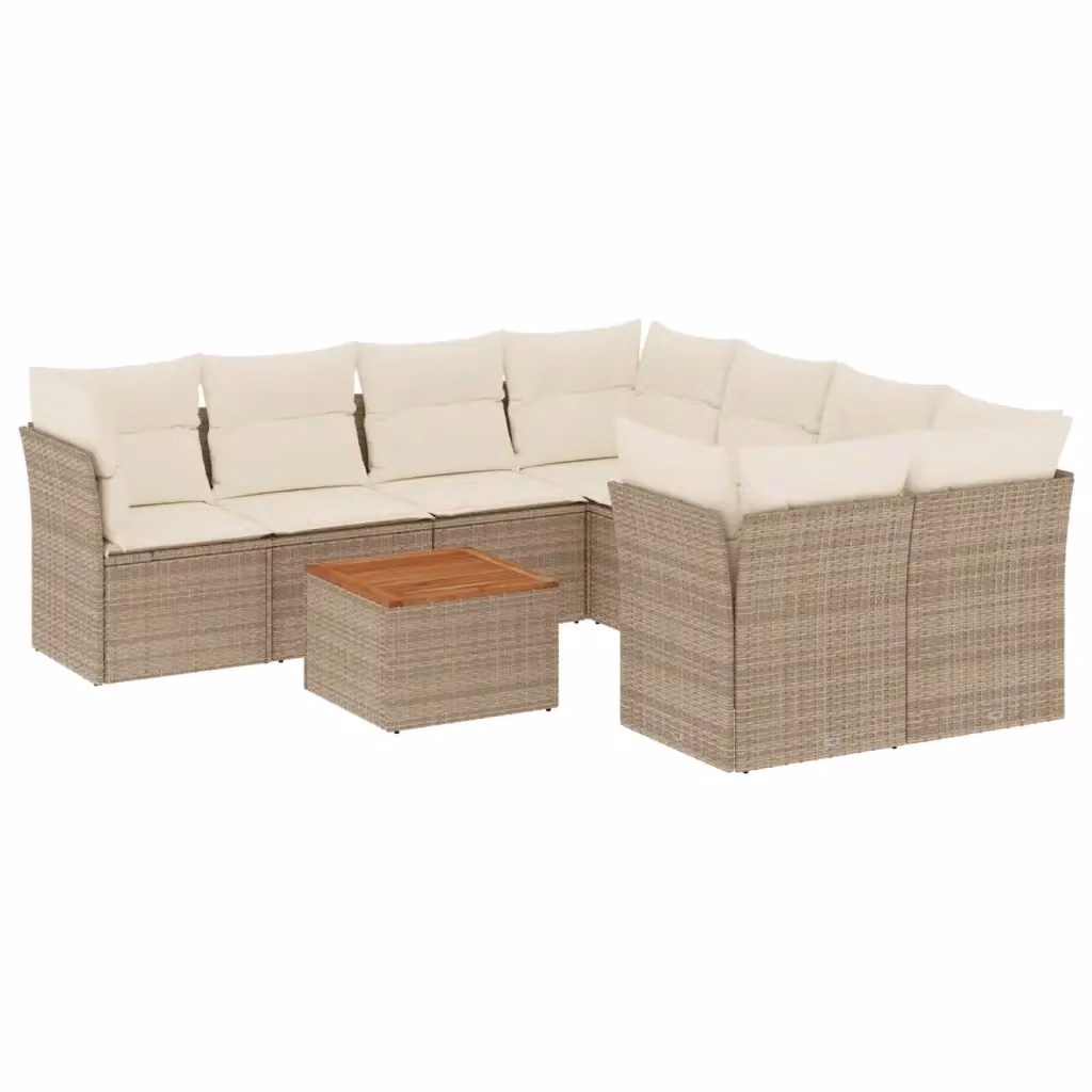vidaXL Set Divano da Giardino a L in Polyrattan con Cuscini Beige e Tavolino da Caffè – 2