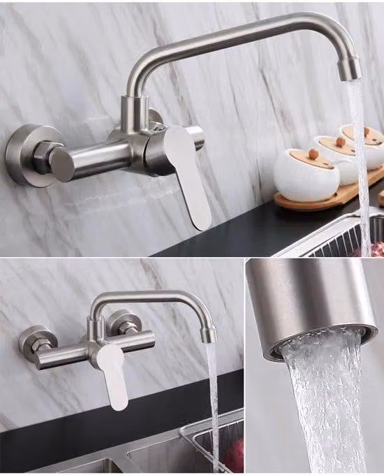 Rubinetto da cucina in acciaio inossidabile, per lavelli da cucina, lavelli per insalata, lavelli da balcone e rubinetto girevole per acqua calda e fredda.