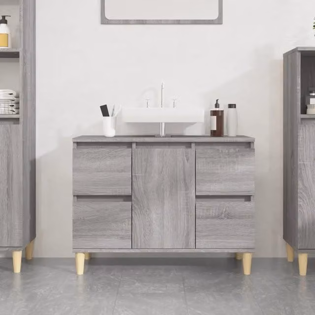 Mobile Lavabo Moderno vidaXL Grigio in Legno e MDF L: 80 cm, P: 33 cm, H: 60 cm – 1