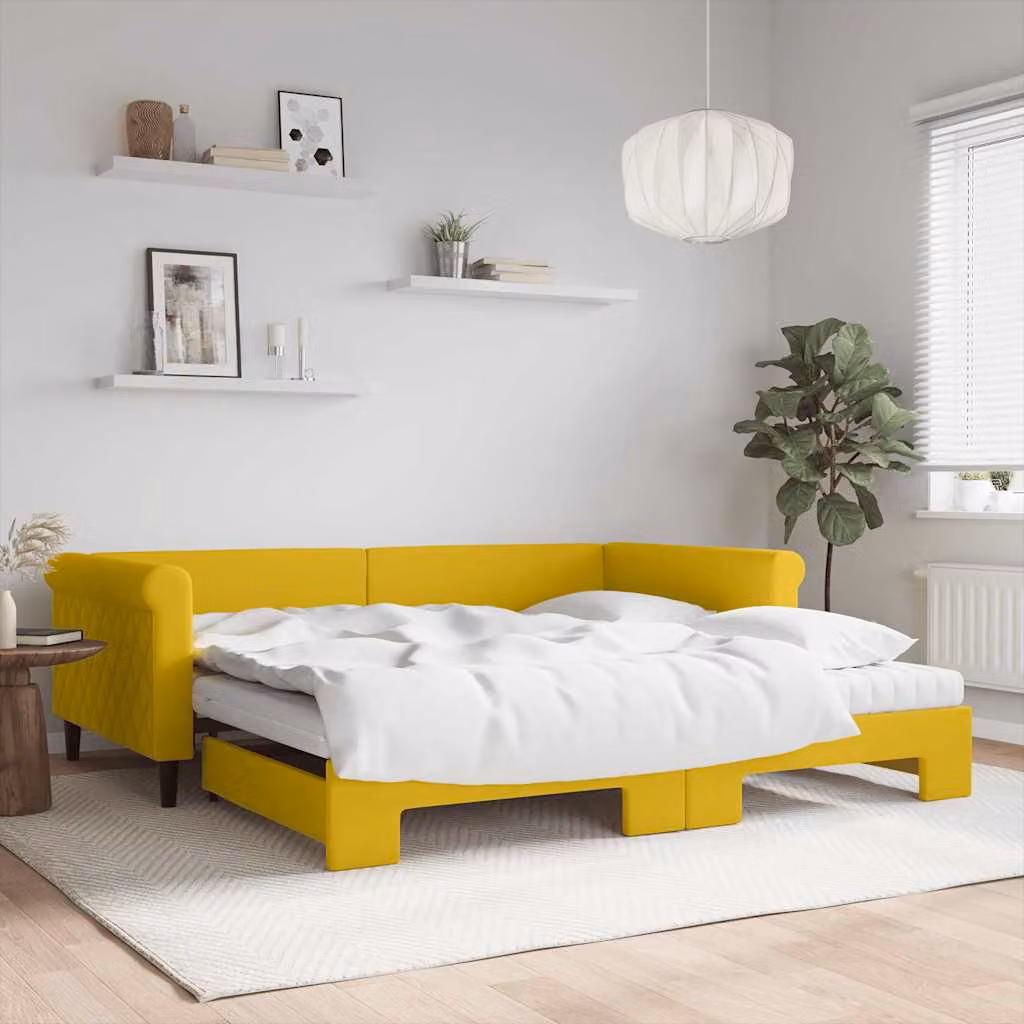 vidaXL Divano Letto Estraibile in Velluto Giallo con Materassi L: 200 cm, P: 100 cm, H: 68 cm