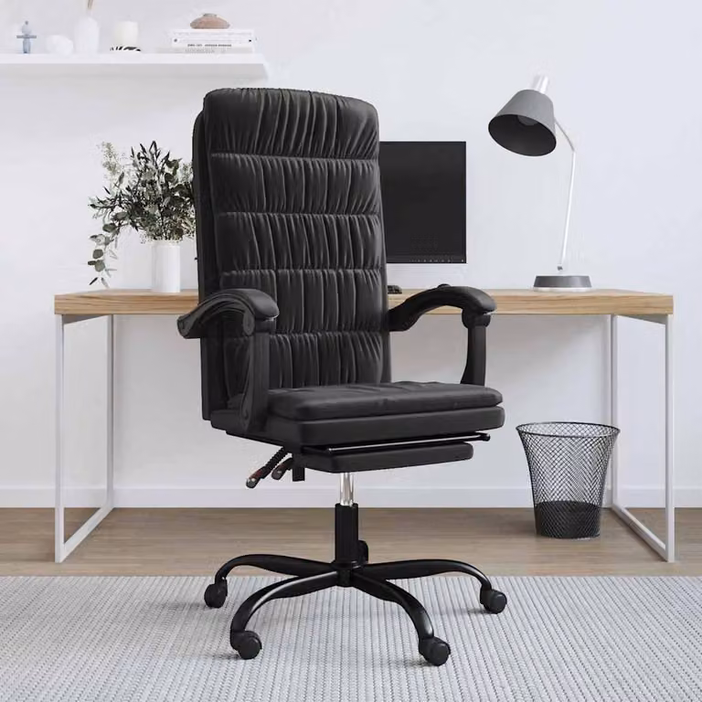 vidaXL Poltrona da Ufficio Executive in Velluto Nero con Braccioli e Ruote, Girevole 360 Gradi