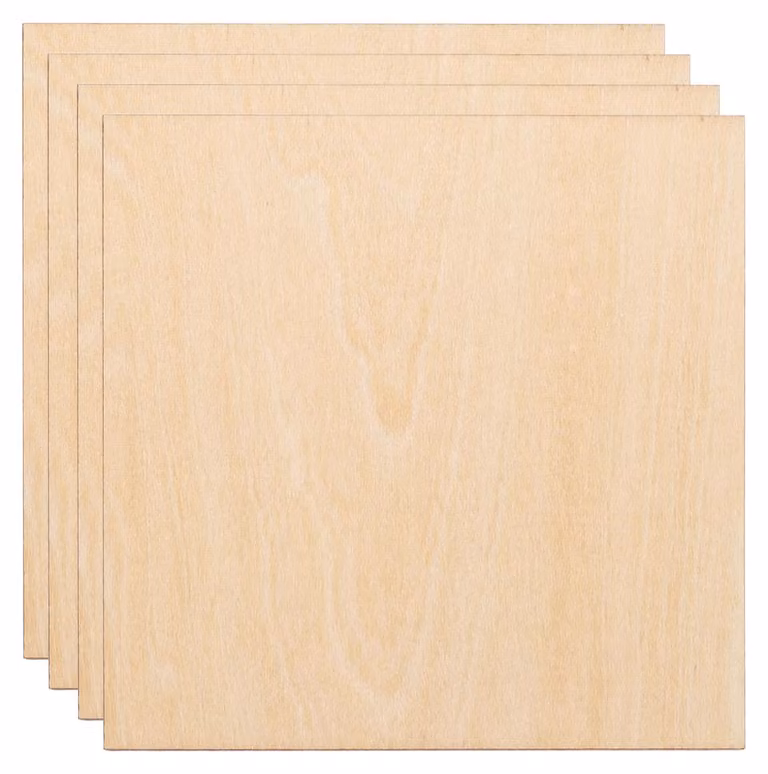 4 lastre multistrato in legno di tiglio, spessore 3 mm, dimensioni 100x100 mm, adatte al taglio laser