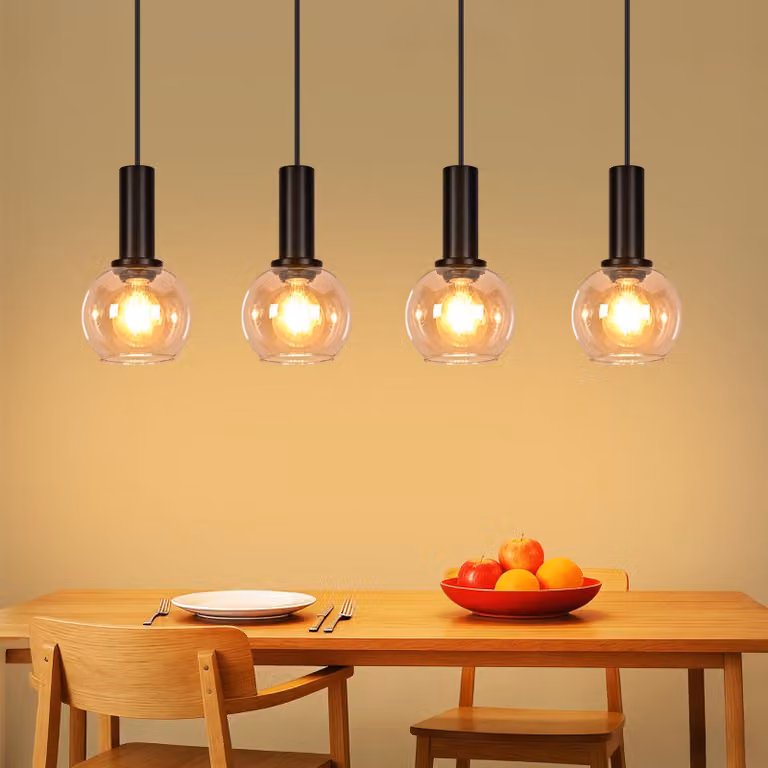 ZMH Lampada a sospensione per tavolo da pranzo, lampada a sospensione in vetro, lampada vintage a 4 luci, lampada da sala da pranzo a sospensione, lampada da tavolo da pranzo retrò, lampada a sospensione regolabile in altezza, lampada a sospensione E27