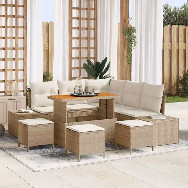 Set Divano da Giardino 9 pz Beige Poly Rattan 3364741