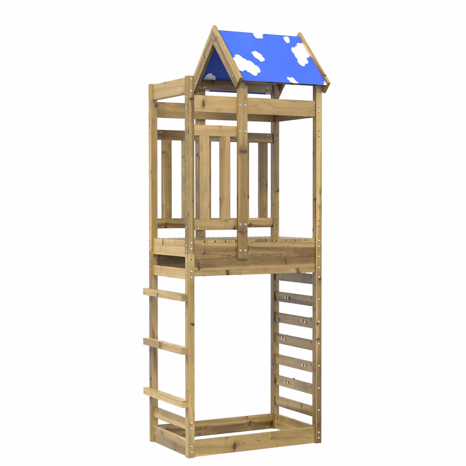 vidaXL Torre da Gioco in Legno Marrone con Scivolo e Altalena, H: 239 cm, L: 85 cm, P: 52,5 cm