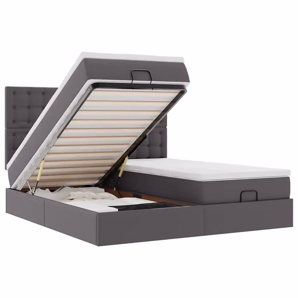 Letto con contenitore a sollevamento vidaXL in similpelle grigio e bianco L: 160 cm, P: 200 cm, H: 203 cm – 2