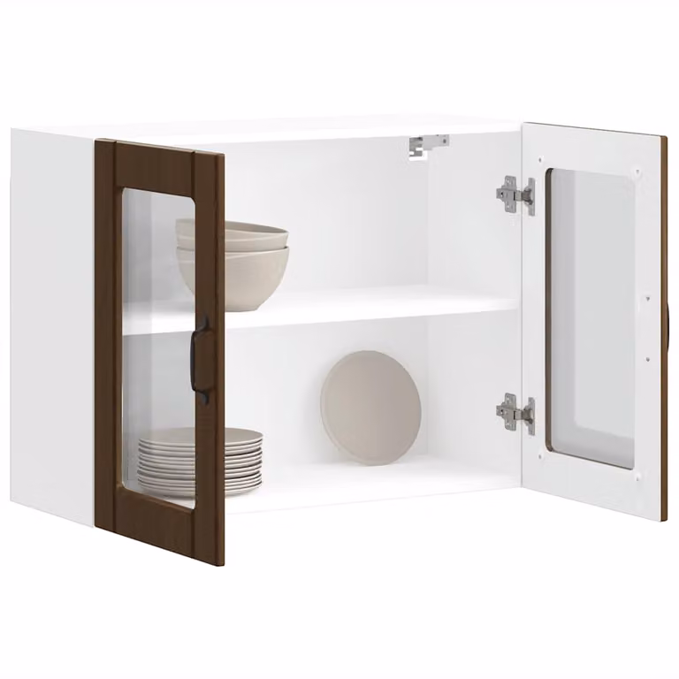 Pensile da cucina moderno vidaXL con ante in vetro, marrone e bianco, L: 80 cm, H: 60 cm, P: 31 cm