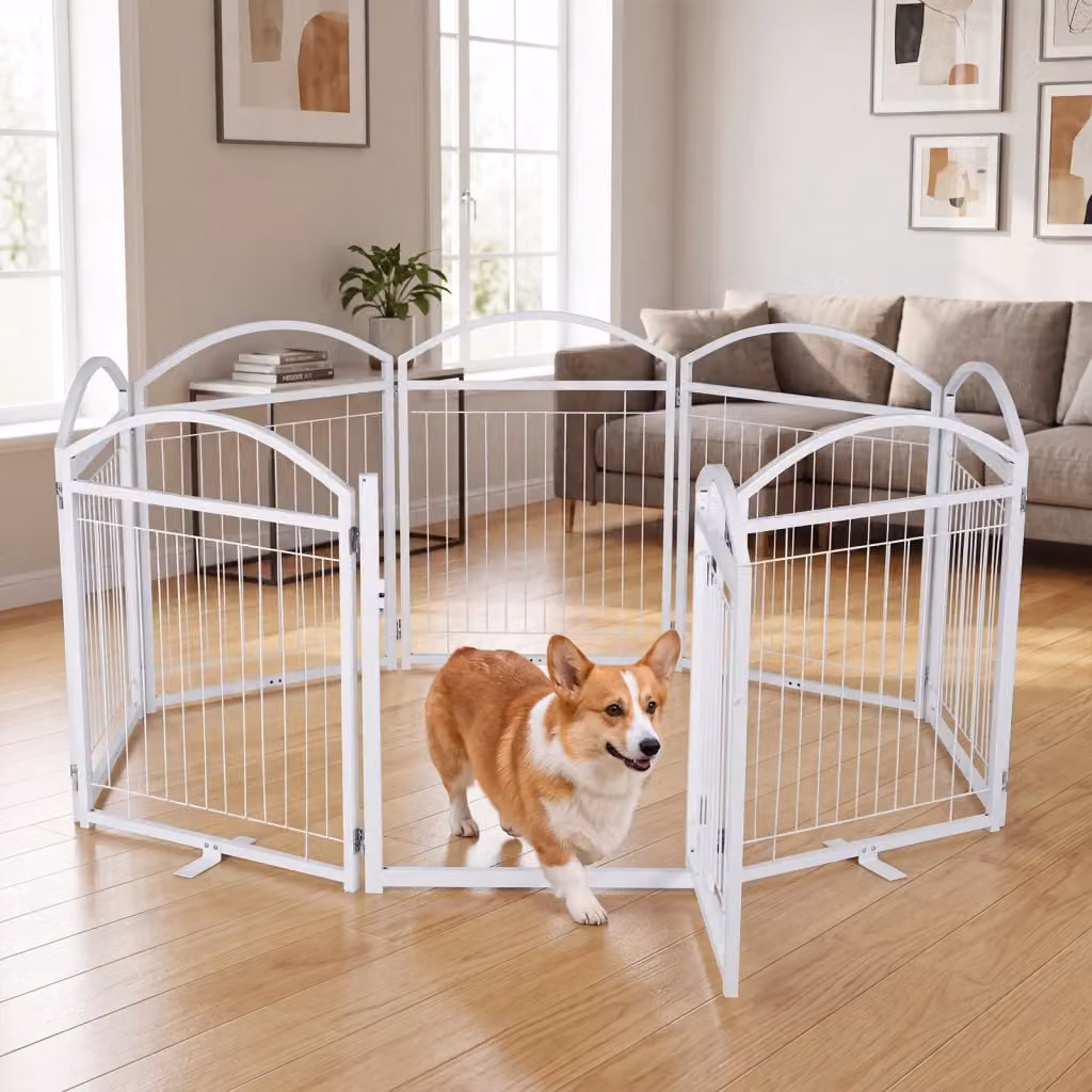 Recinto pieghevole per cani a 8 pannelli con porta e serratura in metallo Bianco DESIGN IN – 2